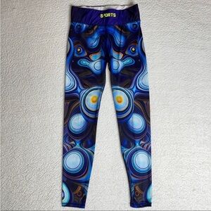 Sports Leggings Blue spiral Galaxy circles Size Small Med Gym Workout Space